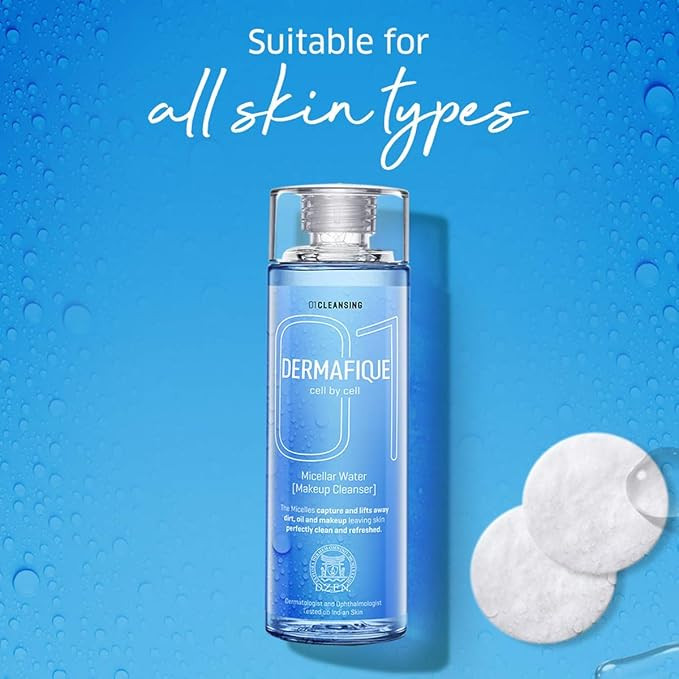 Dermafique Micellar Water Makeup Cleanser – 150ml, Removes Waterproof Makeup, with Hyaluronic Acid and Smart Micellar Technology, Paraben & SLES Free | Dermatologist Tested