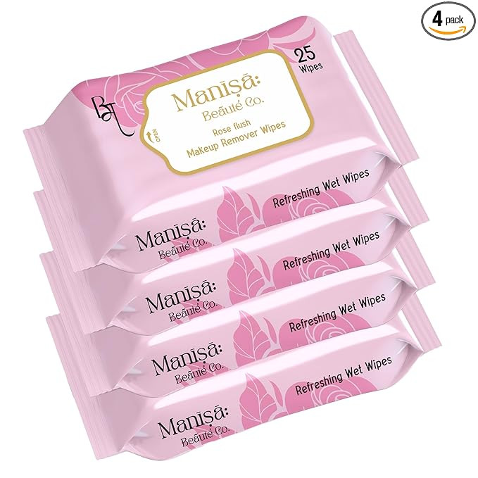 Co. Rose Flush Makeup Remover Wipes | Alcohol-Free, Paraben-Free, Vegan & Cruelty-Free | Rose-Infused Makeup Removing Wipes | 100 Wipes (Pack of 4)