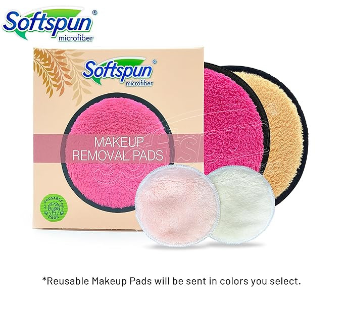 SOFTSPUN Microfiber Reusable Makeup Remover Cleansing Pads for Face, Eyes, Lipstick, Pack of 4, 280 GSM, 12x12cms, Grey+Light Pink, Safe for all Skin Types.