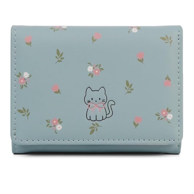 INOVERA (LABEL) Stylish Tri-fold Wallet for Women & Girls - Faux Leather Cash, Coin Card Holder Small Hand Purse (Light Blue)