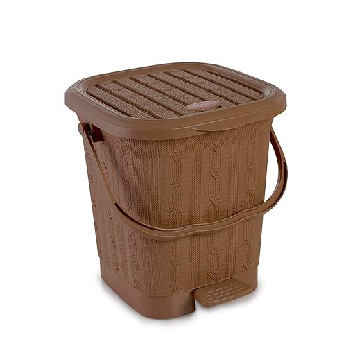 Nayasa Mikado Dustbin with Lid & Handle | Large 12.6 Litres Waste Bin | Multi-Purpose Plastic Dustbin for Home, Kitchen, Bathroom & Office | Durable, Easy to Clean, Hygienic & Stylish | Brown