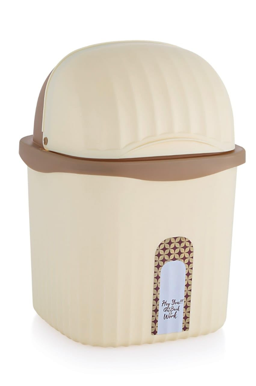 Plastic Swing Lid Dustbin for Home Office Kitchen Bathroom Table Desk Garbage Waste Bin Small Size (Multicolor)