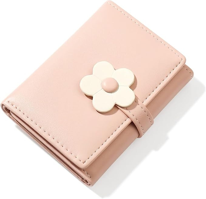 Valerie Cute Small Wallets for Teen Girl Women PU Leather Trifold Small Wallet Cash Pocket 3D Floral Buckle Card Holder Coin Purse with ID Window for Girls Women (Pink)