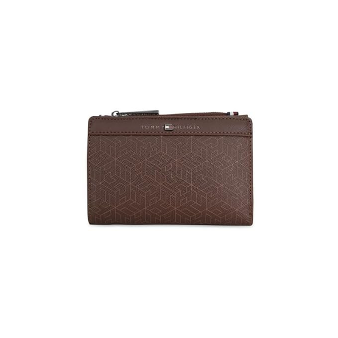 Tommy Hilfiger Women's Bi-Fold Wallet Kerry | Rich Brown Textured PU | Sophisticated Monogram & Complete Organization with ID Slot | Fashionable and Stylish Purse