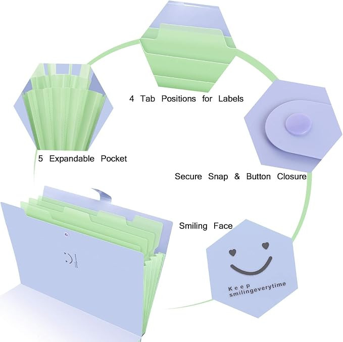 Corslet File Folder for Documents A4 Size Paper Office Students Certificate Holder Storage Organizer 5 Pockets (Pack of 2) (5 Pocket (Pack of 2))