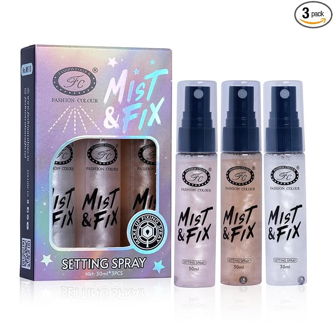 Fashion Colour MIST & FIX Setting Spray (30ML*3) | Setting Spray For Makeup Long Lasting | Mist Fix Shimmer | Illuminating & Hydrating Makeup Fixing Spray | Makeup Fixing Spray For Long-Lasting Makeup | Set of 3