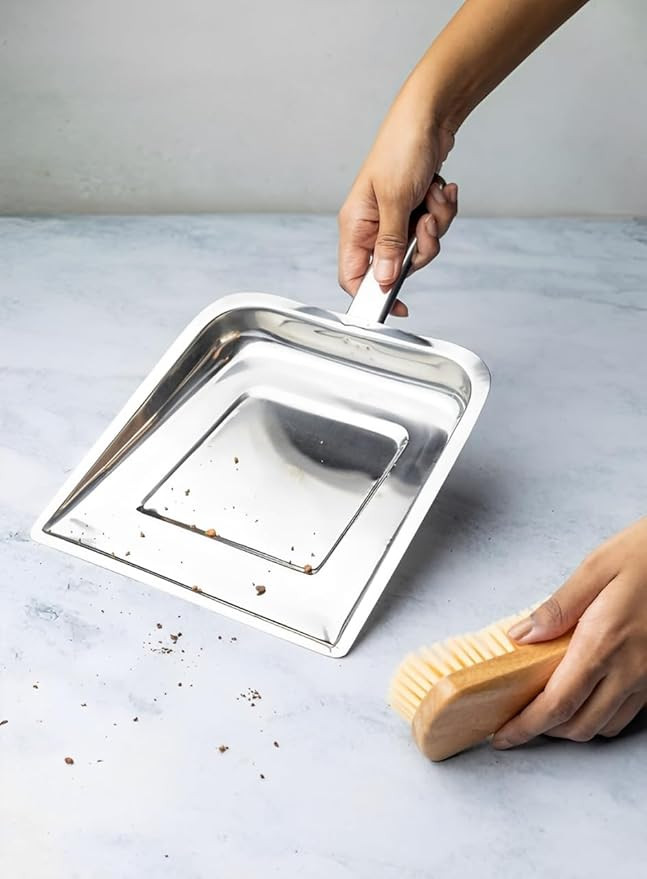 Puno Heavy Duty Stainless Steel Dustpan for Floor Cleaning | Rustproof Metal Dust Collector with Handle for Home & Commercial Use