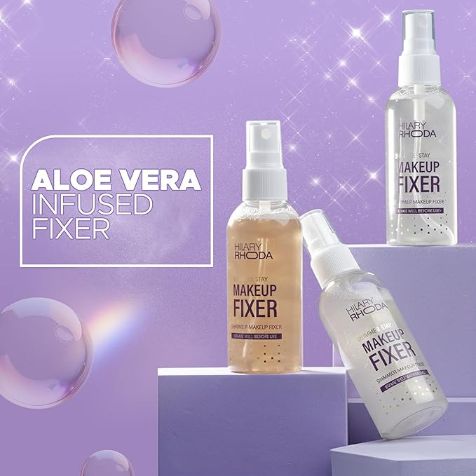 Hilary Rhoda Shimmer Stay Makeup Fixer | Infused with Aloe Vera | Cruelty-Free & Vegan | Keeps Makeup Intact | Hydrates, Soothes & Refreshes Skin - 80m (Gold - Shade 01)
