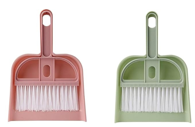 IndusBay® 2 Pieces, Mini Dust Pan Broom Brush Dustpan Set - Small Sweeper for Pet Home Desktop Keyboard Cleaning Desk Cleaning Trash Shovel Mini Brooms and Small Gaps Brush, Multicolor