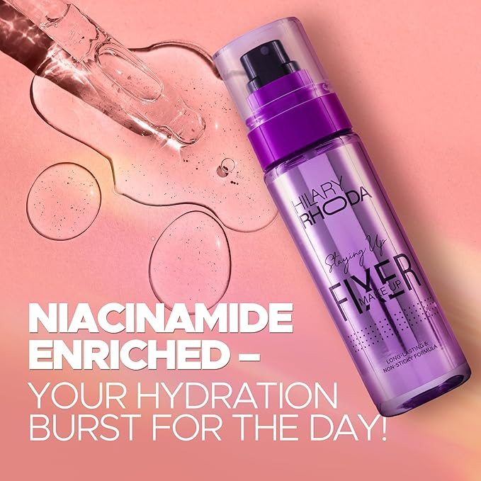 Hilary Rhoda Staying Up Makeup Fixer Spray | Long-Lasting Setting Spray with Niacinamide | Smudge-Proof, Waterproof & Hydrating Formula | Non-Sticky Finish | 105ml
