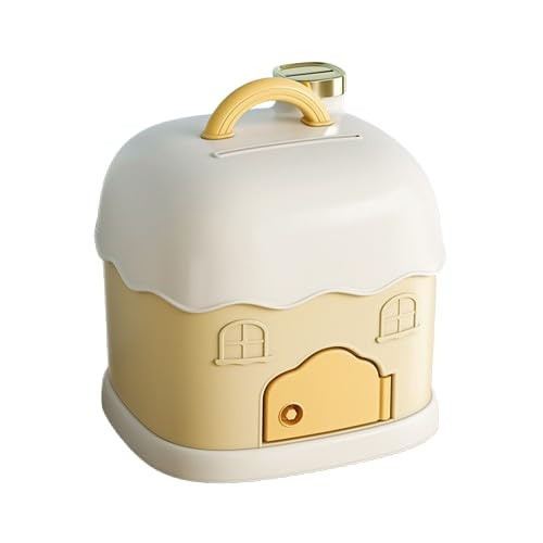 Cortina Cottage House-Shaped Piggy Bank for Kids – Cute ATM-Style Coin Bank, Plastic Coin Saver with Handle & Keys, Money Box Gift Item for Kids Ages 3+ (Yellow, Pack of 1)