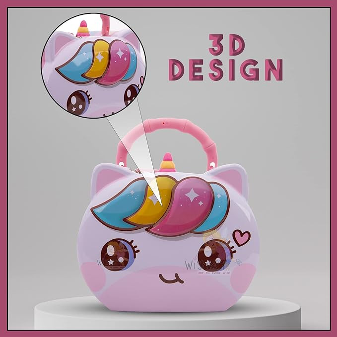 WISHKEY Cute Attractive Cartoon Unicorn Piggy Bank with Security Lock & Keys for Kids Money Saving Storage Coin Collector Box for Boys & Girls (Pack of 1, Multicolor)