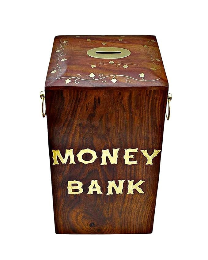 WOOD ROOM Handcrafted Money Bank - Big Size Master Size Large Piggy Bank Wooden 8 x 5 inch for Kids and Adults (Brown)
