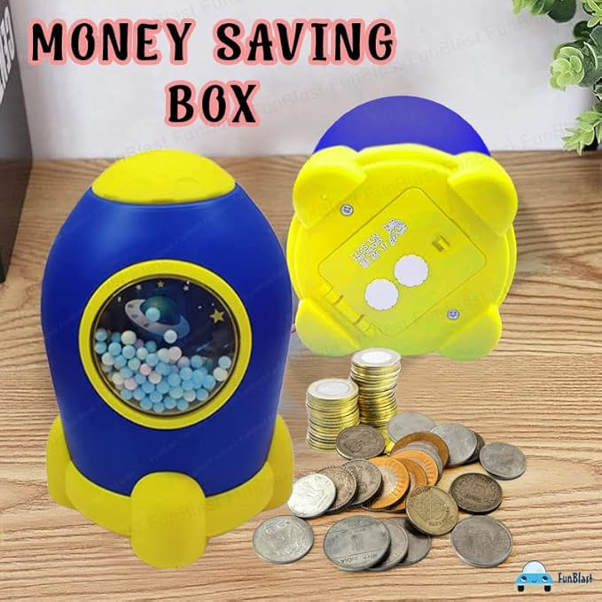 FunBlast Space Piggy Bank with Number Code Lock - Money Saving Coin Bank, Plastic Piggy Bank for Kids, Birthday Return for Boys & Girls, Money Bank, Coin Box for Kids (Random Color)-Modern, Assorted