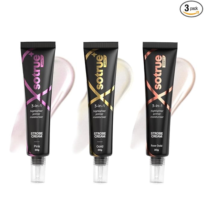 Sotrue Strobe Cream, Pack of 3, Rose Gold, Pink and Gold, 30g Each, Illuminating Makeup Primer and Highlighter