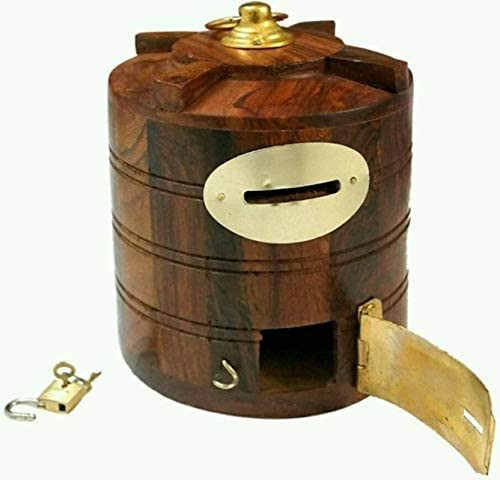 Antlantic Wood Store Wooden Money Bank for Kids/Adult/Boys/Girls | Piggy Bank Wooden Big Size | Savings Box | Coin Box | Bank for Kids | Money Box with Lock.