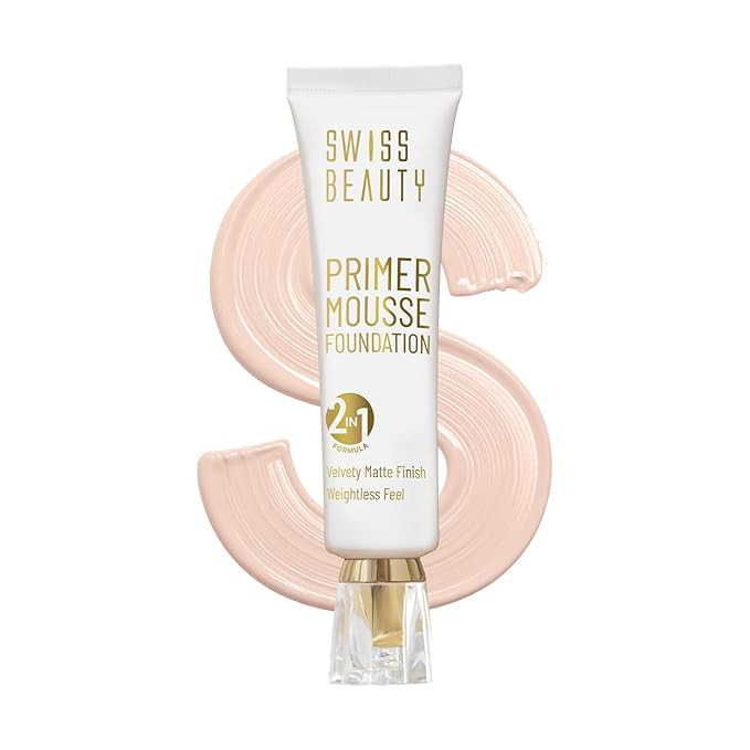 Swiss Beauty Primer Mousse Foundation Weightless Smooth & Velvet Touch, Face Makeup, Rose Blush, 30ml