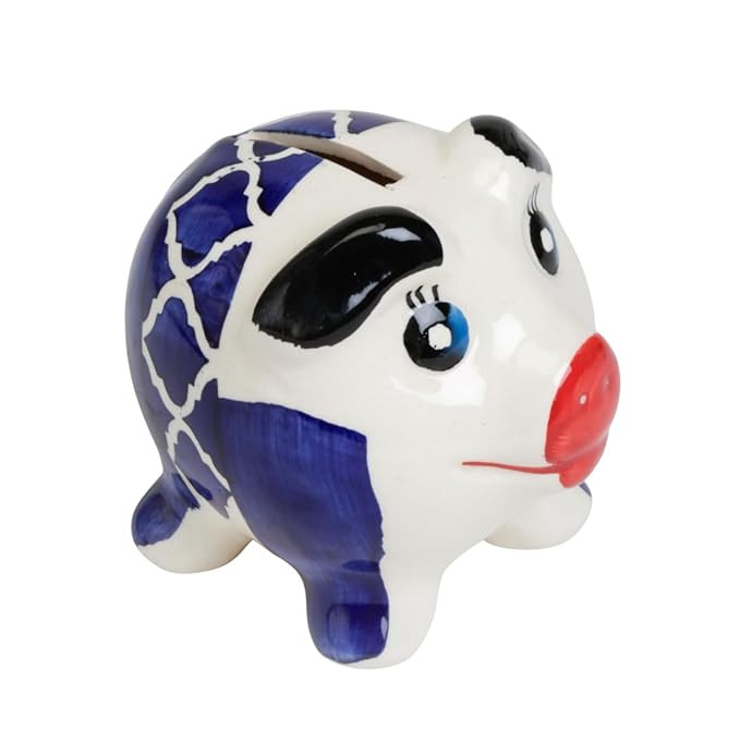 1 Pc Handmade Ceramic Piggy Bank for Kids & Adults| Hand-Painted Cute Pig Gullak | Mini Coin Bank Money Saving Box | Clay Coin Bank | Home Décor Showpiece | Birthday Return Gift Items for Girls & Boys