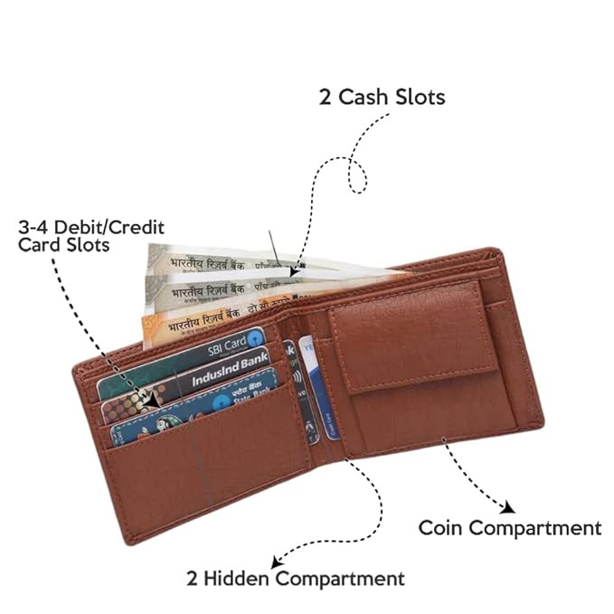 Leather Wallet for Men and Boys Customized Wallet Customise Gifts for Men | Personalized with Name & Charm Purse - Tan