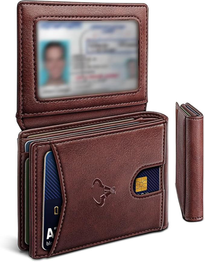 Contacts Slim RFID Blocking Leather Wallet for Men – Minimalist Bifold Card Holder with 11 Slots, ID Window & Cash Pocket – Front Pocket Wallet Gift for Daily Use & Travel (Brown)