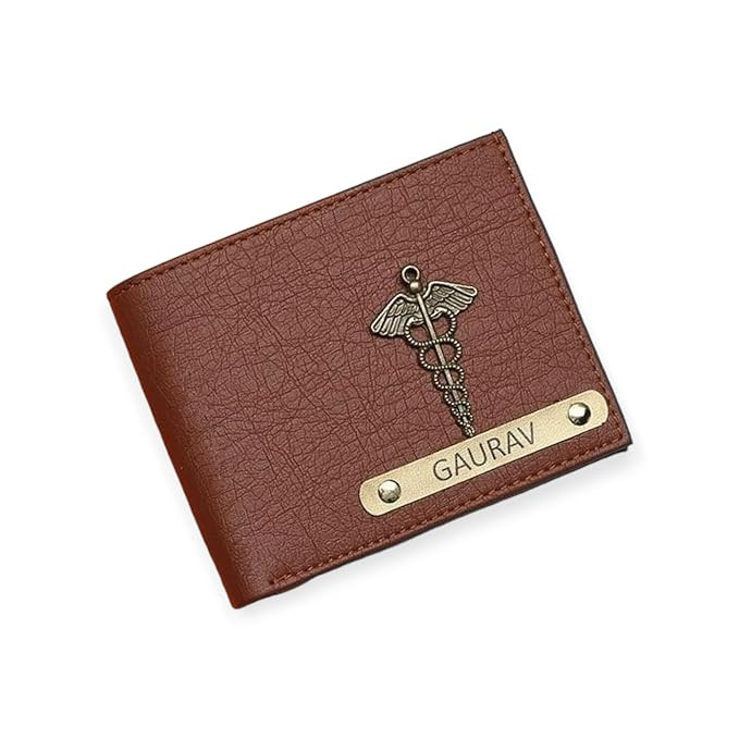 Leather Wallet for Men and Boys Customized Wallet Customise Gifts for Men | Personalized with Name & Charm Purse - Tan