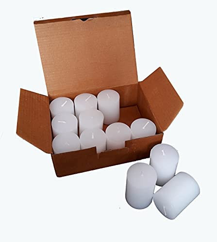 Stone & Feather (Winsome Decorative), Small White Pillar Candle Unscented, Pack of 12, Size 1.5x2 inch (Paraffin Wax) Long Burning time 8 Hours for Party and Event Decoration.