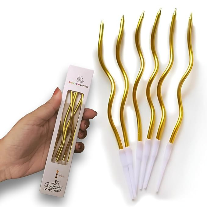 KITTER Metallic Golden Spiral Candle for Decoration - Pack of 6 Pcs Twisted Candles for Birthday Cake | Golden Candle Set | Spiral Long Candles | Golden Candle for Cake Birthday