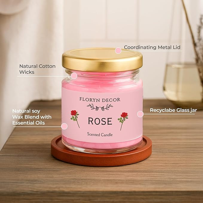 Floryn Decor Luxe Glass Jar Scented Candles Gift Set | Scented Candle Set of 6 | Highly Fragranced Candles Pack of 6 Mini Jars (Pack of 6), Aromatic
