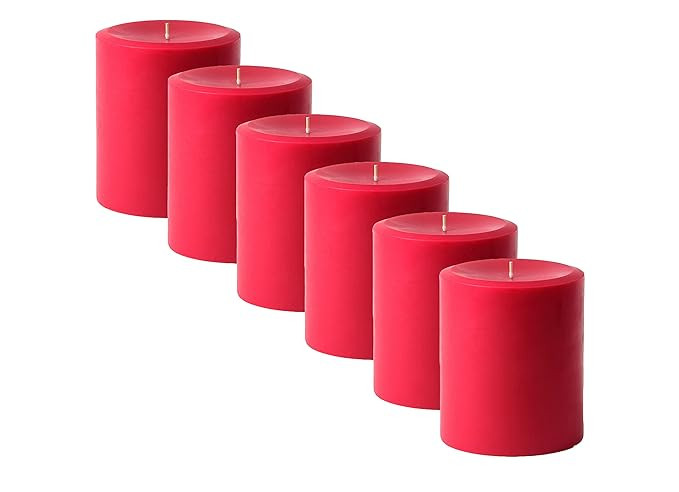 LUCES®Smokeless Scented Red Round Pillar Candle for Decoretion Pack of 6