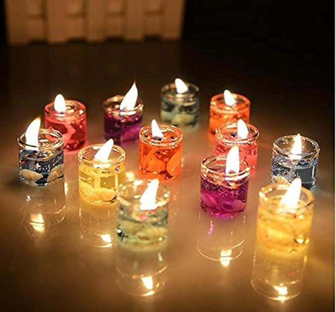Small Glass Jelly Gel Candles Decor Gel Wax Smokeless Decorated Mini Candles For Home Decor Diwali, Spa,Birthdays Party,Festivals Christmas (Set Of 6,Size- 2.5X2.5 Cm), Unscented