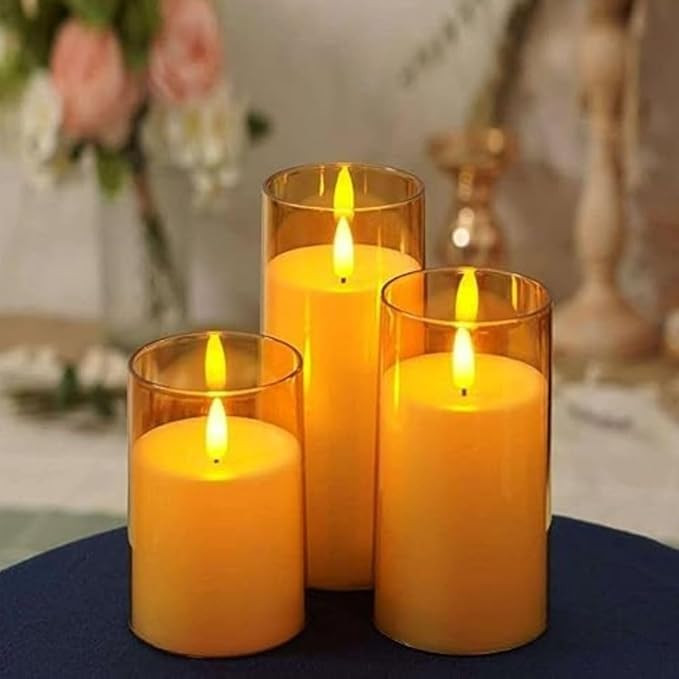SATYAM KRAFT 3 Pcs LED Tea Light Candles | Flameless, Smokeless, Unscented | for Gifting, Home Decor, Room Decoration Lights, Balcony & Festival, Valentine's Day, Wedding Decoration Items