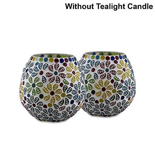 Homesake Tealight Candle Holders for Home Decor, Mosaic Glass, Flowers Diwali Decoration Items, Diwali Decoration Item for Home Decor | Pack of 2
