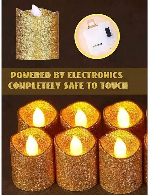 SATYAM KRAFT 6 Pcs LED Tea Light Glitter Candles| Flameless & Smokeless| Decorative Acrylic Design| Home Décor, Gifting, Festival,Anniversary,Birthday,Wedding, Christmas, Valentine Decor (Golden)
